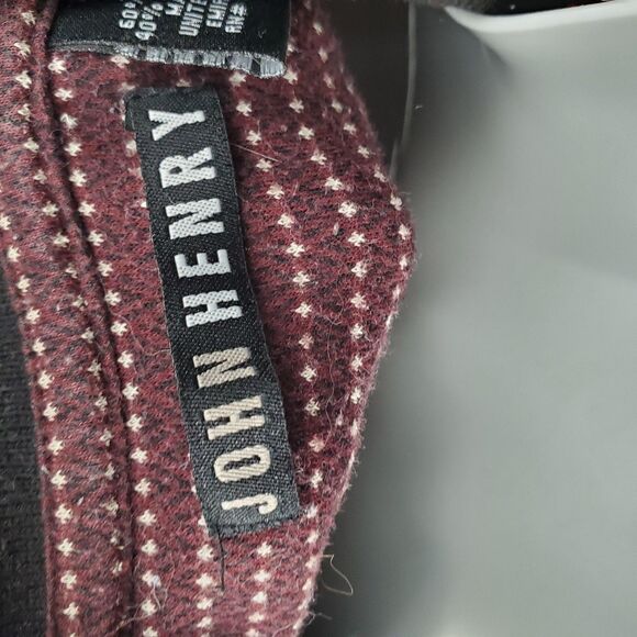 John Henry Polo Shirt Mens 2XL Burgundy Micro Dot Contrast Collar Pocket Knit - Picture 6 of 7